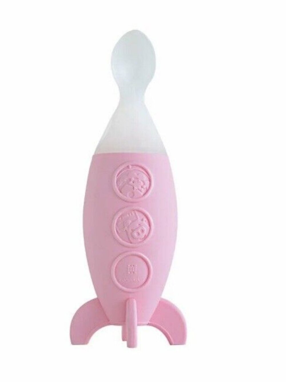 Pink Silicone Baby Food Holder Spoon - Space Rocket Design, 6 Months+